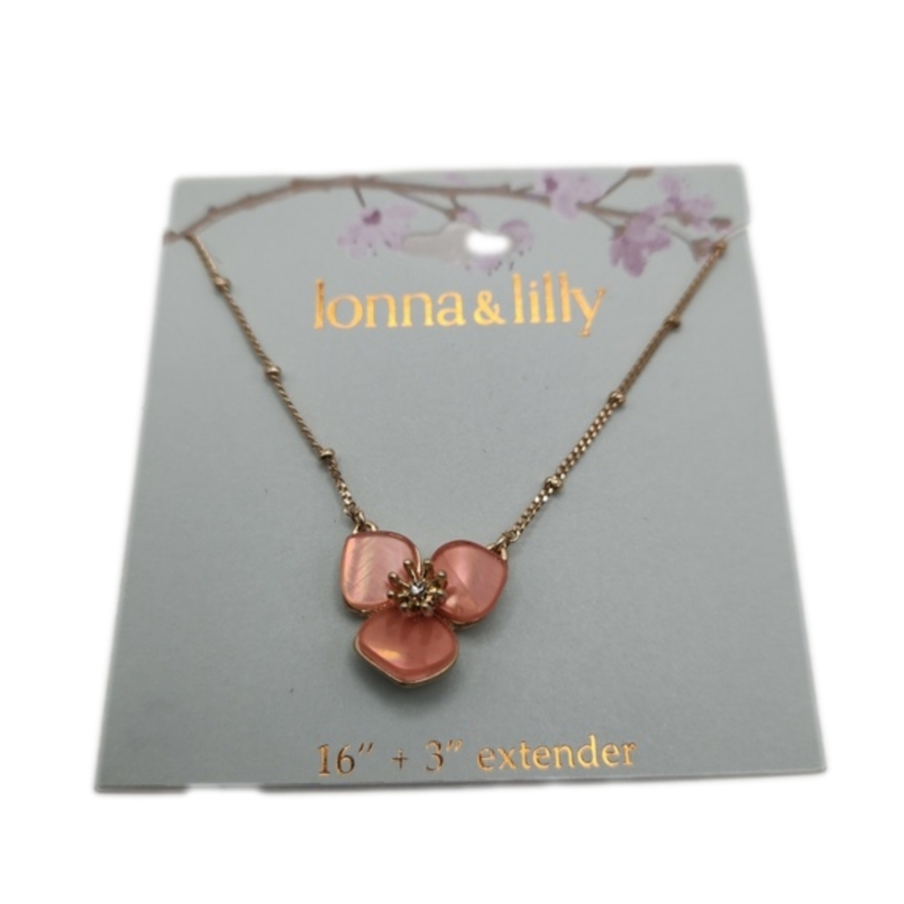 Lonna & Lilly Gold and Peach Flower Necklace 16' with 3' extender